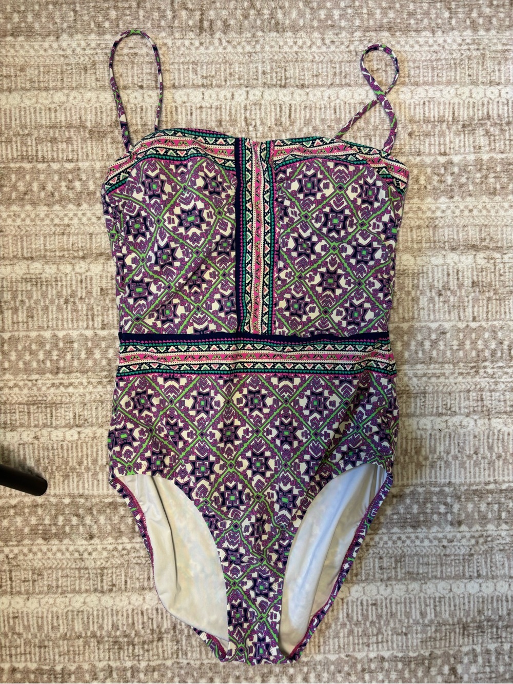 Nanette Lepore S One Piece Swimsuit Purple Green Geometric Spaghetti Strap Lined